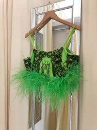 Image 2 of Green Sequin Ostrich Feather Crop Top