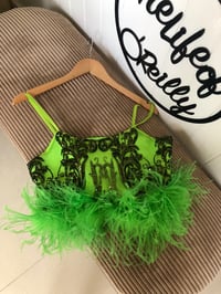 Image 8 of Green Sequin Ostrich Feather Crop Top