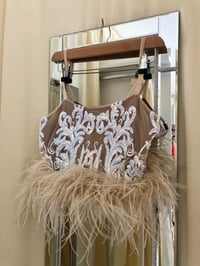 Image 1 of Iridescent Ostrich Feather Sequin Top