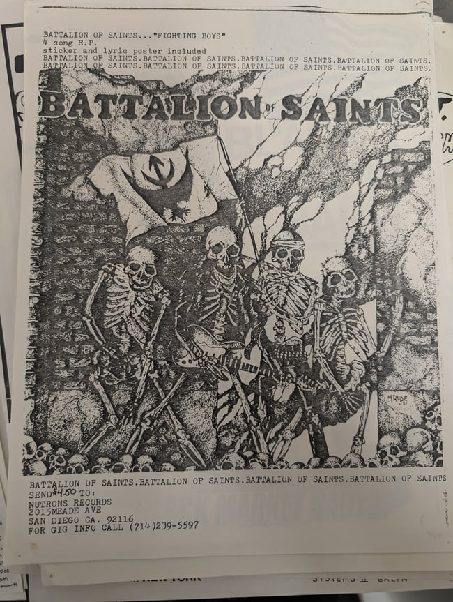 Battalion of Saints flyer/ad