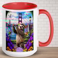 Image 1 of Sloth Visits Golden Gate Bridge San Francisco Ceramic Coffee Mug