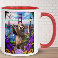 Image 2 of Sloth Visits Golden Gate Bridge San Francisco Ceramic Coffee Mug