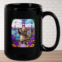 Image 1 of Tourist Sloth at Golden Gate Bridge San Francisco Black Ceramic Coffee Cup