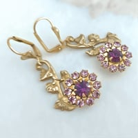 Image 4 of Fairy Garden Vine Earrings – Nature Art Nouveau Floral Jewelry with Amethyst Crystal Flowers