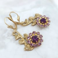 Image 2 of Fairy Garden Vine Earrings – Nature Art Nouveau Floral Jewelry with Amethyst Crystal Flowers