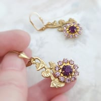 Image 1 of Fairy Garden Vine Earrings – Nature Art Nouveau Floral Jewelry with Amethyst Crystal Flowers