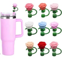 Image 1 of 9 Piece Rose Straw Cover Set
