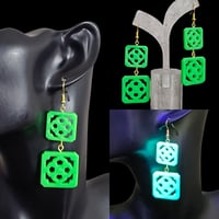 Image 2 of Neon Green Double Jade Tile Drop Statement Dangle Earrings Hook