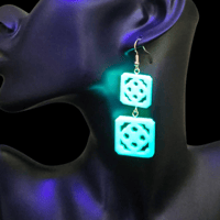 Image 4 of Neon Green Double Jade Tile Drop Statement Dangle Earrings Hook
