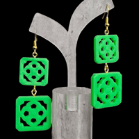 Image 1 of Neon Green Double Jade Tile Drop Statement Dangle Earrings Hook