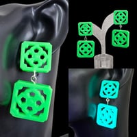 Image 2 of Neon Green Double Jade Tile Drop Statement Dangle Earrings Post