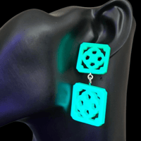 Image 4 of Neon Green Double Jade Tile Drop Statement Dangle Earrings Post