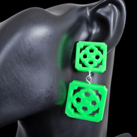 Image 3 of Neon Green Double Jade Tile Drop Statement Dangle Earrings Post