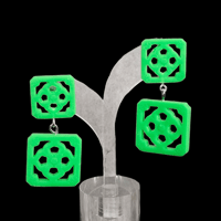 Image 1 of Neon Green Double Jade Tile Drop Statement Dangle Earrings Post
