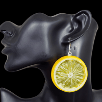 Image 2 of Lemon Slice Dangle Funky Fruit Earrings