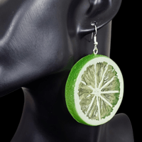 Image 2 of Lime Slice Dangle Funky Fruit Earrings.