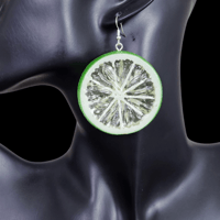 Image 3 of Lime Slice Dangle Funky Fruit Earrings.