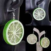 Image 1 of Lime Slice Dangle Funky Fruit Earrings.