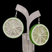 Image 4 of Lime Slice Dangle Funky Fruit Earrings.
