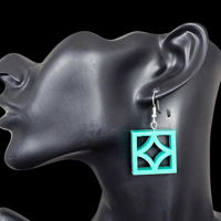 Image 3 of Retro Mid Century Modern Diamond  Cutout Breezeway Block Dangle Earrings