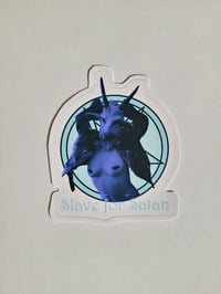 Image 1 of Slave For Satan Topless Woman Wearing Baphomet Mask Glossy Finish Vinyl Sticker