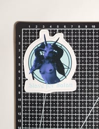 Image 2 of Slave For Satan Topless Woman Wearing Baphomet Mask Glossy Finish Vinyl Sticker