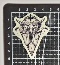 Image 2 of Glow In The Dark Upside-Down Cross With Baphomet Glossy Finish Vinyl Sticker