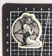 Image 2 of Glow In The Dark Woman Holding A Skull & Knealing Before a Pentagram Glossy Finish Vinyl Sticker
