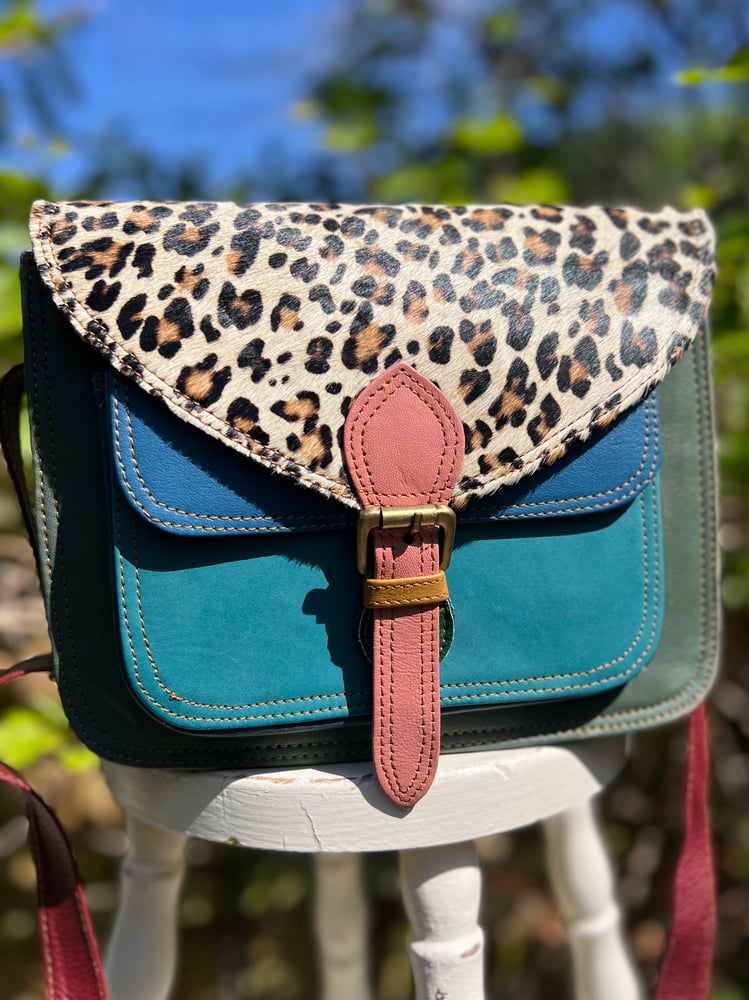Image of Harlequin Collection - Recycled Leather Saddle Bag -#16D