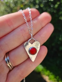Image 11 of Sterling Silver Hammered Heart Necklace with Gemstone- Made to Order 