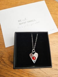 Image 12 of Sterling Silver Hammered Heart Necklace with Gemstone- Made to Order 