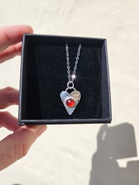 Image 2 of Sterling Silver Hammered Heart Necklace with Gemstone- Made to Order 
