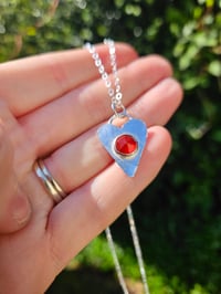 Image 13 of Sterling Silver Hammered Heart Necklace with Gemstone- Made to Order 