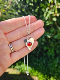 Image 8 of Sterling Silver Hammered Heart Necklace with Gemstone- Made to Order 