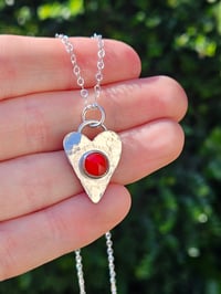 Image 1 of Sterling Silver Hammered Heart Necklace with Gemstone- Made to Order 