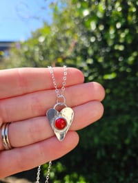 Image 9 of Sterling Silver Hammered Heart Necklace with Gemstone- Made to Order 
