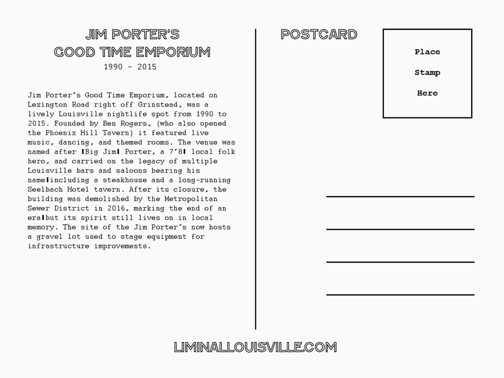 Jim Porter's Good Time Emporiuim Postcard