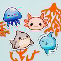 Image 1 of STICKERS - Jellyfish, Shark, Axolotl, Sunfish (S31)