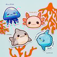 Image 2 of STICKERS - Jellyfish, Shark, Axolotl, Sunfish (S31)