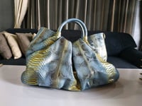 Image 1 of Python Snakeskin Leather Turquoise Floy Hobo Women Shoulder Bucket Bag 