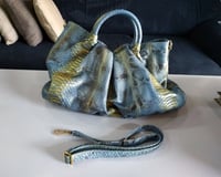 Image 4 of Python Snakeskin Leather Turquoise Floy Hobo Women Shoulder Bucket Bag 