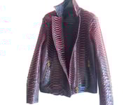 Image 3 of Python Snakeskin Motorcycle Leather Jacket with Red Gradation