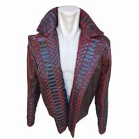 Image 4 of Python Snakeskin Motorcycle Leather Jacket with Red Gradation