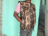 Image 2 of Snakeskin Quilt Leather Vest with 5 Pockets Zipper Closure