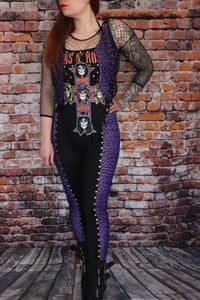Image 1 of Black and purple leopard pants