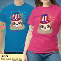Image 1 of Smiling Sloth Uncle Sam Happy 4th of July T-Shirt