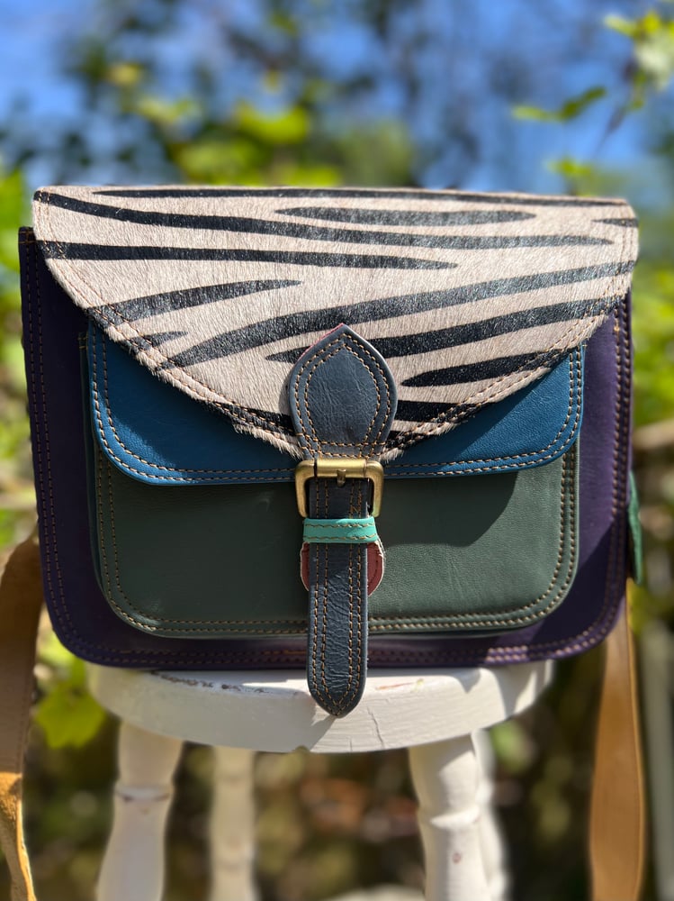 Image of Harlequin Collection - Recycled Leather Saddle Bag -#16B