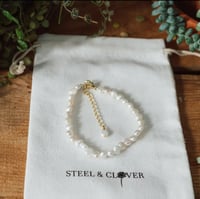 Image 1 of Steel and Clover Pearl Bracelet