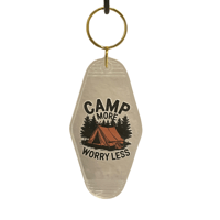 Camp More Worry Less Glow In The Dark Motel Shaped Retro Key Chain