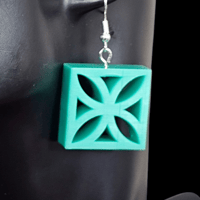 Image 4 of Retro Mid Century Modern Flower Cutout Breezeway Block Dangle Earrings